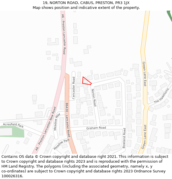 19, NORTON ROAD, CABUS, PRESTON, PR3 1JX: Location map and indicative extent of plot