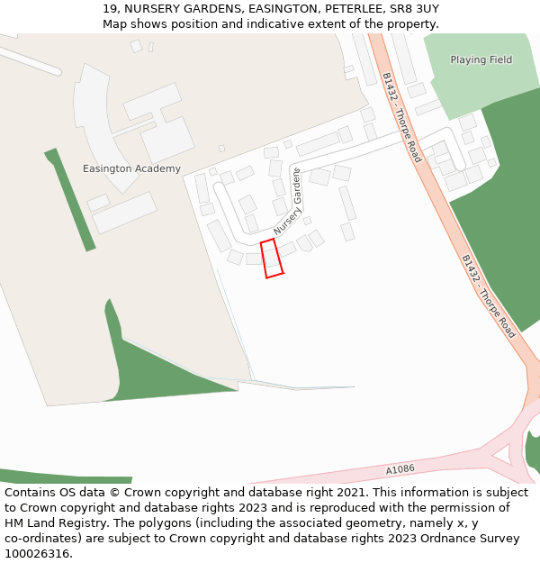 19, NURSERY GARDENS, EASINGTON, PETERLEE, SR8 3UY: Location map and indicative extent of plot