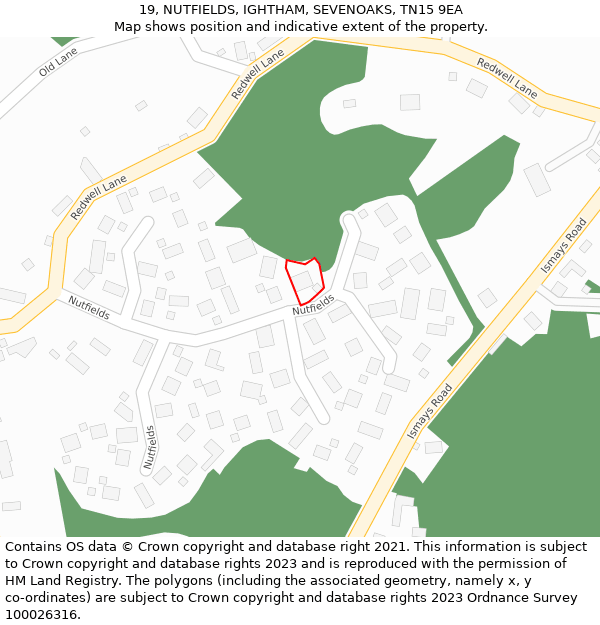 19, NUTFIELDS, IGHTHAM, SEVENOAKS, TN15 9EA: Location map and indicative extent of plot