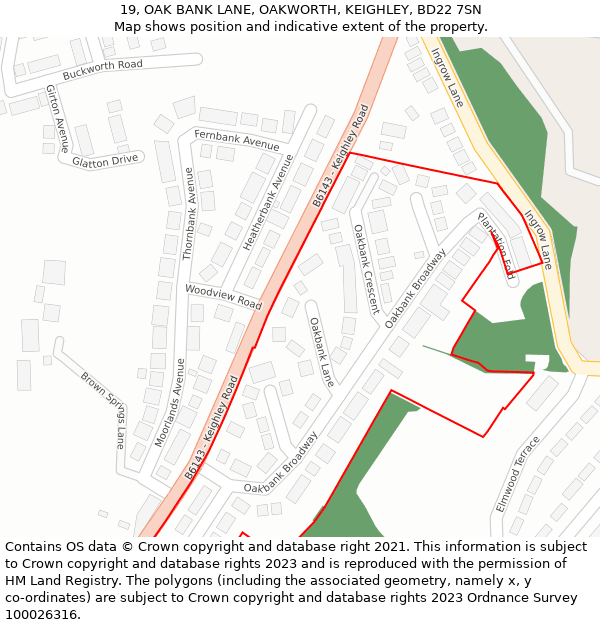 19, OAK BANK LANE, OAKWORTH, KEIGHLEY, BD22 7SN: Location map and indicative extent of plot