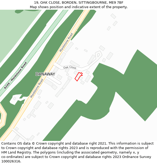 19, OAK CLOSE, BORDEN, SITTINGBOURNE, ME9 7BF: Location map and indicative extent of plot
