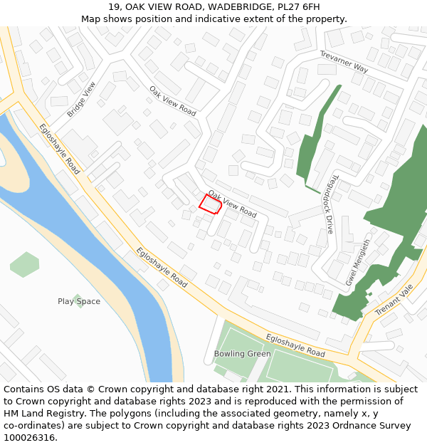 19, OAK VIEW ROAD, WADEBRIDGE, PL27 6FH: Location map and indicative extent of plot