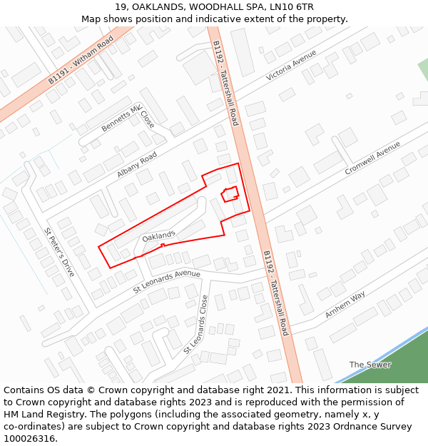 19, OAKLANDS, WOODHALL SPA, LN10 6TR: Location map and indicative extent of plot