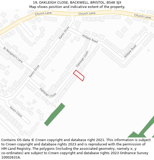 19, OAKLEIGH CLOSE, BACKWELL, BRISTOL, BS48 3JX: Location map and indicative extent of plot