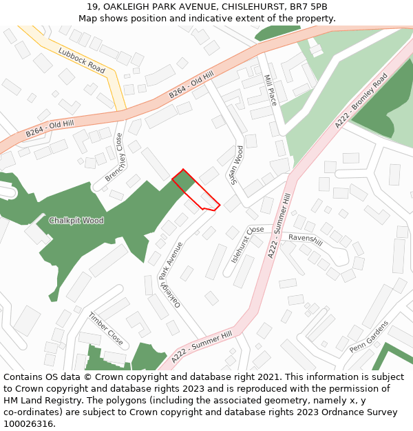 19, OAKLEIGH PARK AVENUE, CHISLEHURST, BR7 5PB: Location map and indicative extent of plot