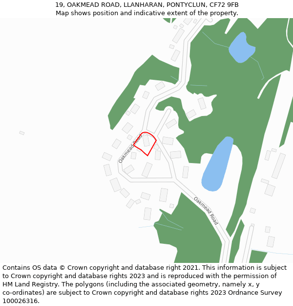 19, OAKMEAD ROAD, LLANHARAN, PONTYCLUN, CF72 9FB: Location map and indicative extent of plot