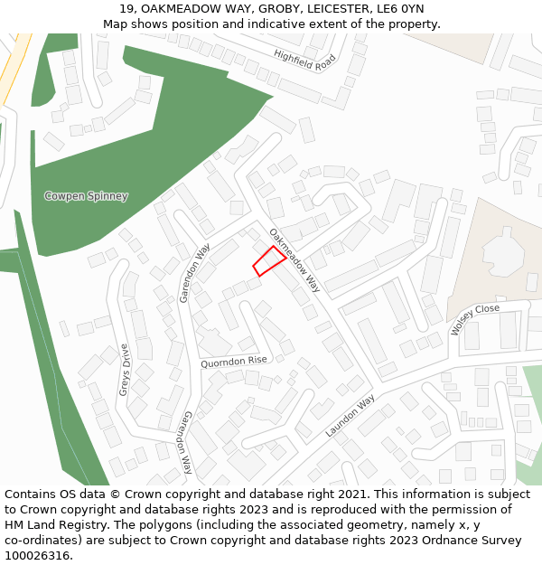 19, OAKMEADOW WAY, GROBY, LEICESTER, LE6 0YN: Location map and indicative extent of plot