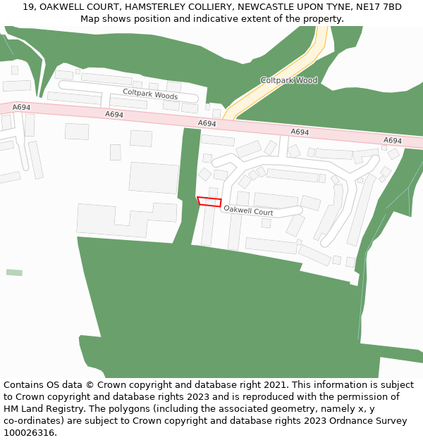 19, OAKWELL COURT, HAMSTERLEY COLLIERY, NEWCASTLE UPON TYNE, NE17 7BD: Location map and indicative extent of plot