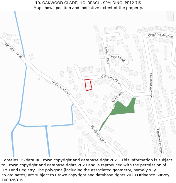 19, OAKWOOD GLADE, HOLBEACH, SPALDING, PE12 7JS: Location map and indicative extent of plot