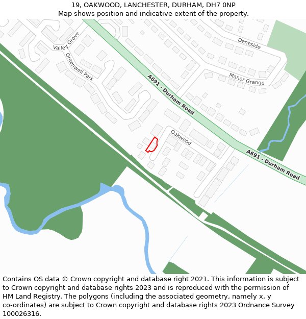 19, OAKWOOD, LANCHESTER, DURHAM, DH7 0NP: Location map and indicative extent of plot