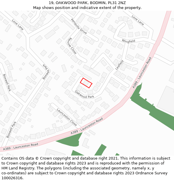 19, OAKWOOD PARK, BODMIN, PL31 2NZ: Location map and indicative extent of plot