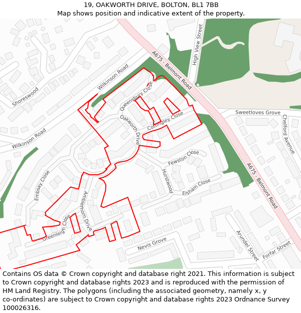 19, OAKWORTH DRIVE, BOLTON, BL1 7BB: Location map and indicative extent of plot