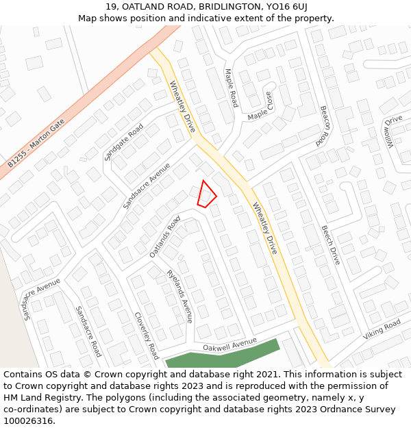 19, OATLAND ROAD, BRIDLINGTON, YO16 6UJ: Location map and indicative extent of plot