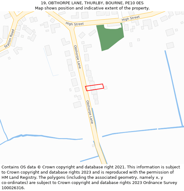 19, OBTHORPE LANE, THURLBY, BOURNE, PE10 0ES: Location map and indicative extent of plot