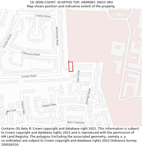 19, ODIN COURT, SCARTHO TOP, GRIMSBY, DN33 3RH: Location map and indicative extent of plot