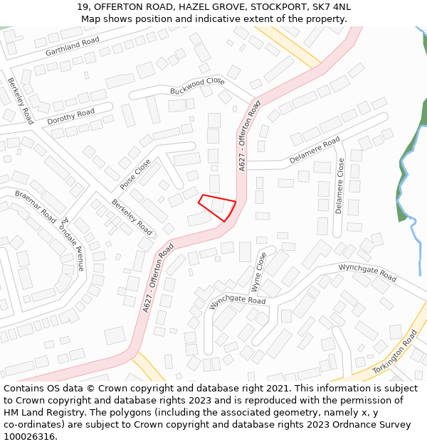 19, OFFERTON ROAD, HAZEL GROVE, STOCKPORT, SK7 4NL: Location map and indicative extent of plot