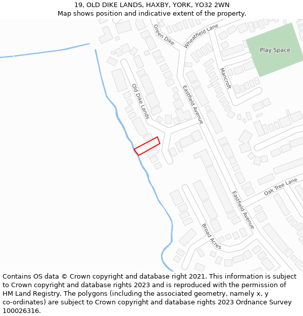 19, OLD DIKE LANDS, HAXBY, YORK, YO32 2WN: Location map and indicative extent of plot