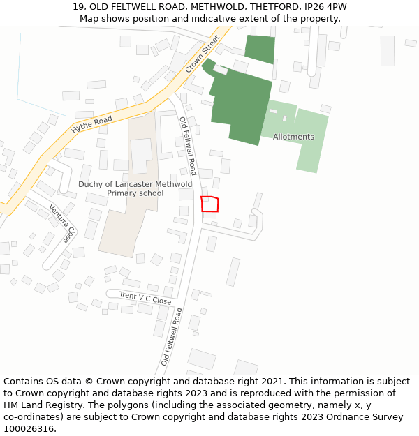 19, OLD FELTWELL ROAD, METHWOLD, THETFORD, IP26 4PW: Location map and indicative extent of plot