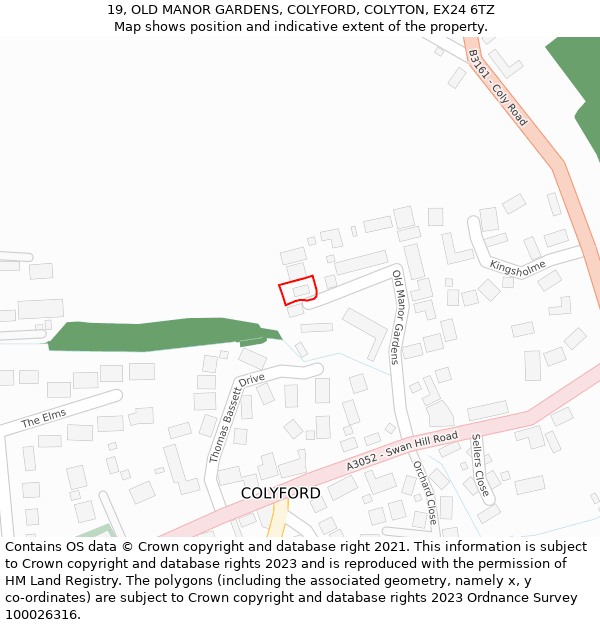 19, OLD MANOR GARDENS, COLYFORD, COLYTON, EX24 6TZ: Location map and indicative extent of plot