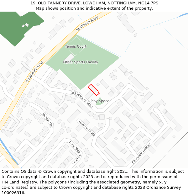 19, OLD TANNERY DRIVE, LOWDHAM, NOTTINGHAM, NG14 7PS: Location map and indicative extent of plot