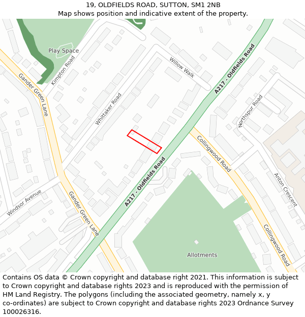 19, OLDFIELDS ROAD, SUTTON, SM1 2NB: Location map and indicative extent of plot