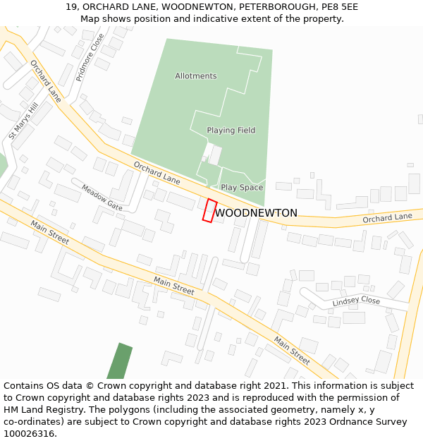 19, ORCHARD LANE, WOODNEWTON, PETERBOROUGH, PE8 5EE: Location map and indicative extent of plot