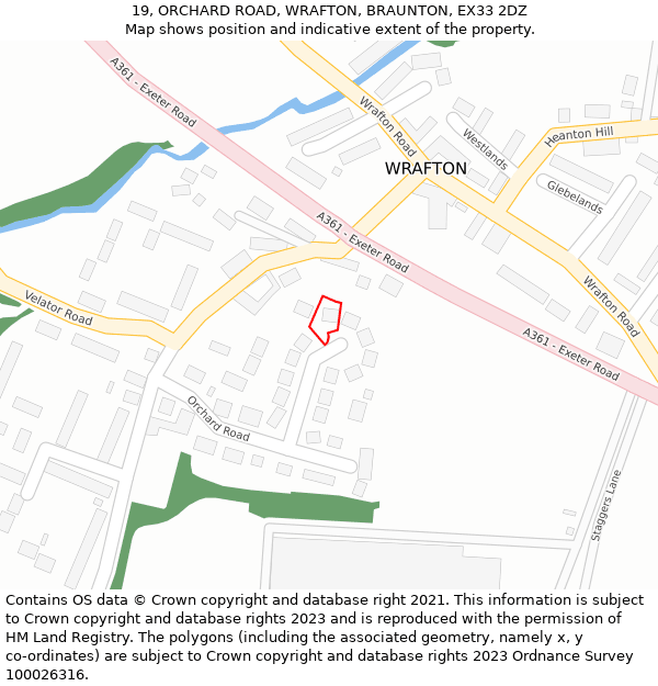 19, ORCHARD ROAD, WRAFTON, BRAUNTON, EX33 2DZ: Location map and indicative extent of plot