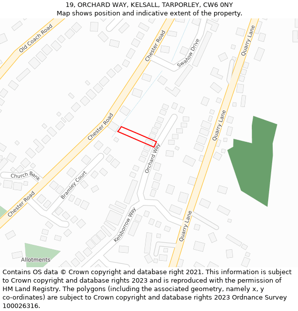 19, ORCHARD WAY, KELSALL, TARPORLEY, CW6 0NY: Location map and indicative extent of plot