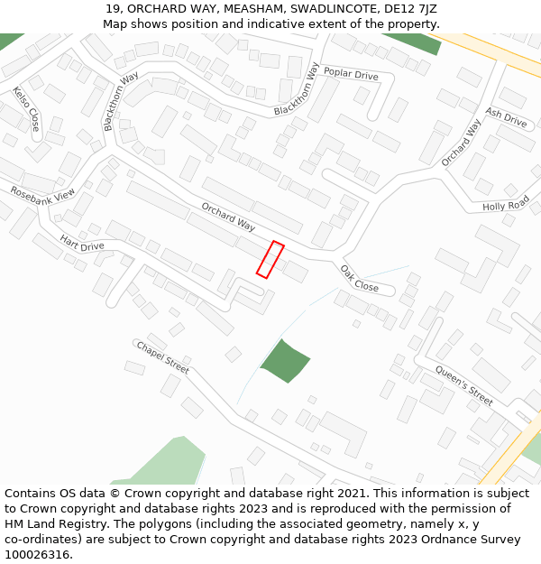 19, ORCHARD WAY, MEASHAM, SWADLINCOTE, DE12 7JZ: Location map and indicative extent of plot