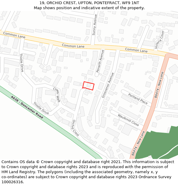 19, ORCHID CREST, UPTON, PONTEFRACT, WF9 1NT: Location map and indicative extent of plot