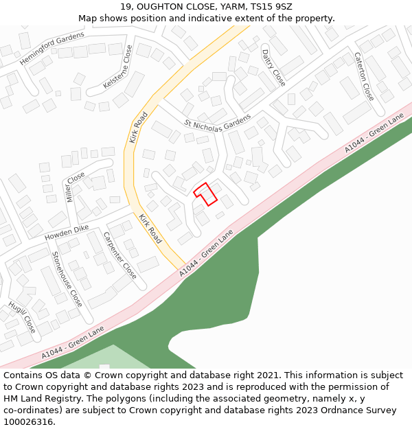 19, OUGHTON CLOSE, YARM, TS15 9SZ: Location map and indicative extent of plot