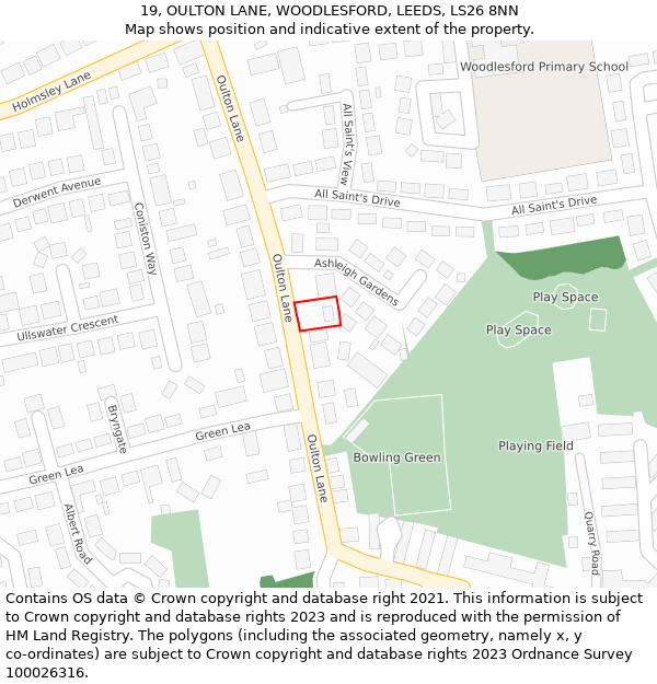 19, OULTON LANE, WOODLESFORD, LEEDS, LS26 8NN: Location map and indicative extent of plot