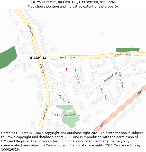 19, OVERCROFT, BRAMSHALL, UTTOXETER, ST14 5NQ: Location map and indicative extent of plot