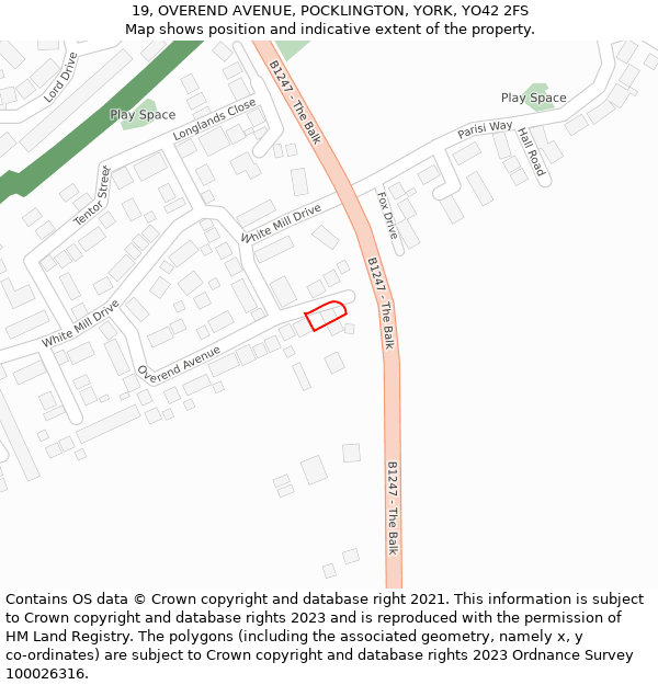 19, OVEREND AVENUE, POCKLINGTON, YORK, YO42 2FS: Location map and indicative extent of plot