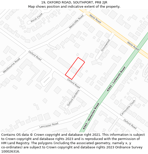 19, OXFORD ROAD, SOUTHPORT, PR8 2JR: Location map and indicative extent of plot