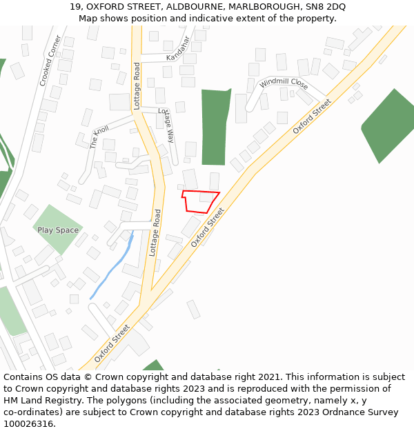 19, OXFORD STREET, ALDBOURNE, MARLBOROUGH, SN8 2DQ: Location map and indicative extent of plot