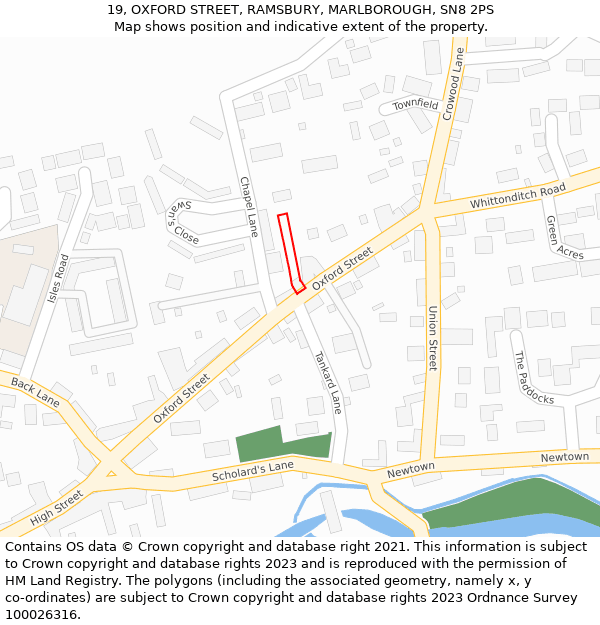 19, OXFORD STREET, RAMSBURY, MARLBOROUGH, SN8 2PS: Location map and indicative extent of plot