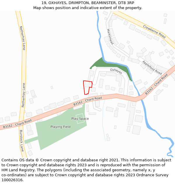 19, OXHAYES, DRIMPTON, BEAMINSTER, DT8 3RP: Location map and indicative extent of plot