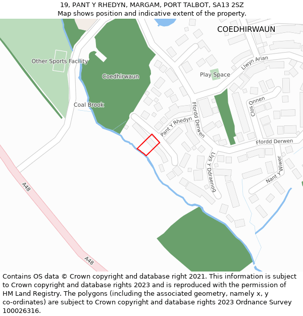 19, PANT Y RHEDYN, MARGAM, PORT TALBOT, SA13 2SZ: Location map and indicative extent of plot