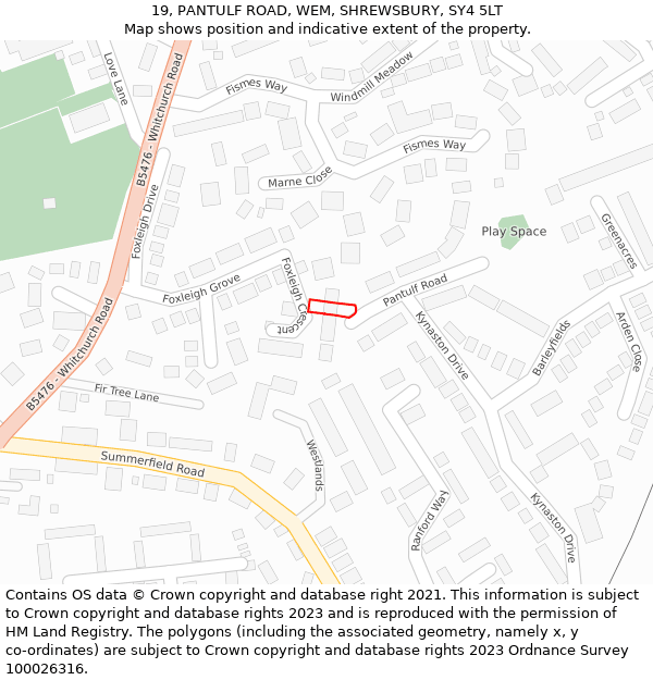 19, PANTULF ROAD, WEM, SHREWSBURY, SY4 5LT: Location map and indicative extent of plot