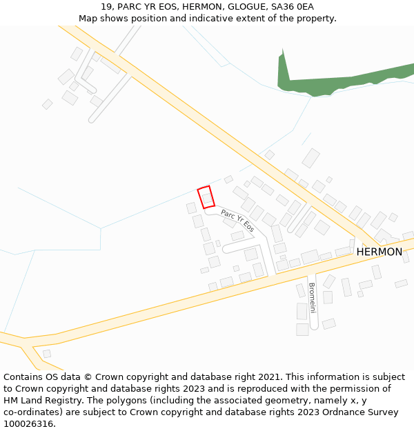 19, PARC YR EOS, HERMON, GLOGUE, SA36 0EA: Location map and indicative extent of plot