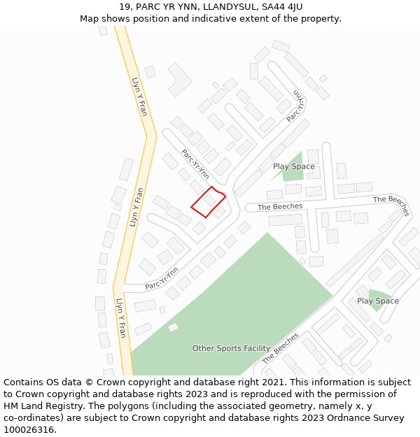 19, PARC YR YNN, LLANDYSUL, SA44 4JU: Location map and indicative extent of plot