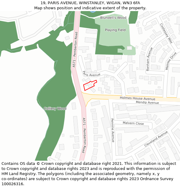 19, PARIS AVENUE, WINSTANLEY, WIGAN, WN3 6FA: Location map and indicative extent of plot