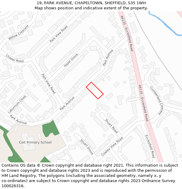 19, PARK AVENUE, CHAPELTOWN, SHEFFIELD, S35 1WH: Location map and indicative extent of plot
