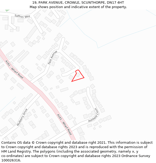 19, PARK AVENUE, CROWLE, SCUNTHORPE, DN17 4HT: Location map and indicative extent of plot