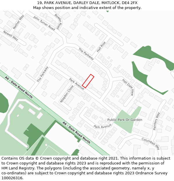 19, PARK AVENUE, DARLEY DALE, MATLOCK, DE4 2FX: Location map and indicative extent of plot