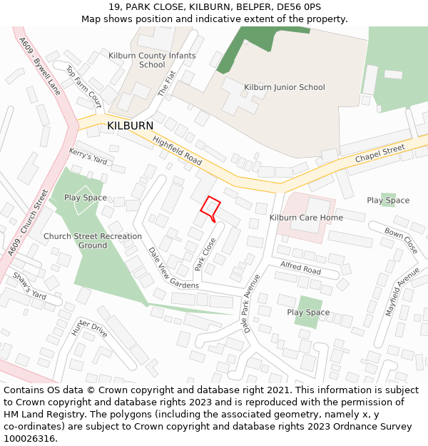 19, PARK CLOSE, KILBURN, BELPER, DE56 0PS: Location map and indicative extent of plot