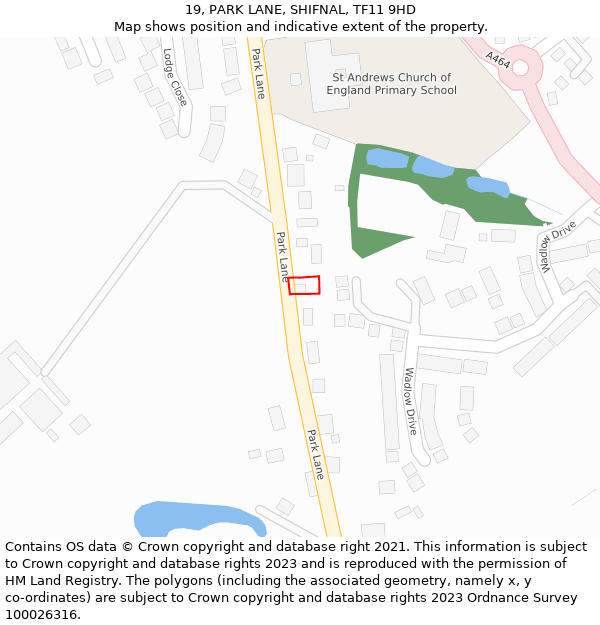19, PARK LANE, SHIFNAL, TF11 9HD: Location map and indicative extent of plot