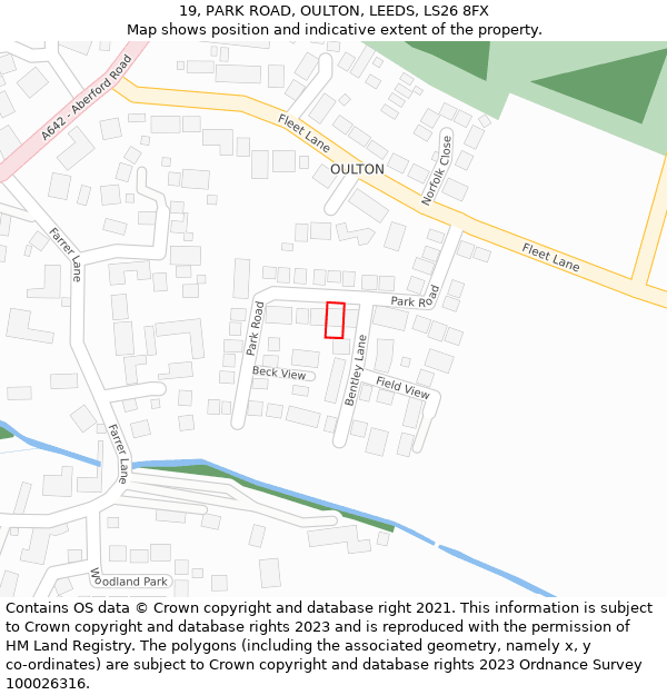 19, PARK ROAD, OULTON, LEEDS, LS26 8FX: Location map and indicative extent of plot