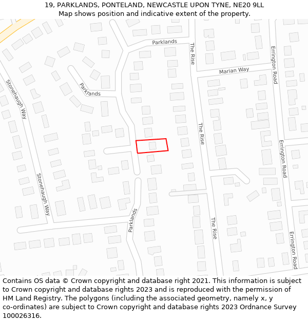 19, PARKLANDS, PONTELAND, NEWCASTLE UPON TYNE, NE20 9LL: Location map and indicative extent of plot